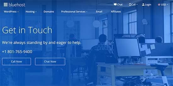 Bluehost live chat and phone support